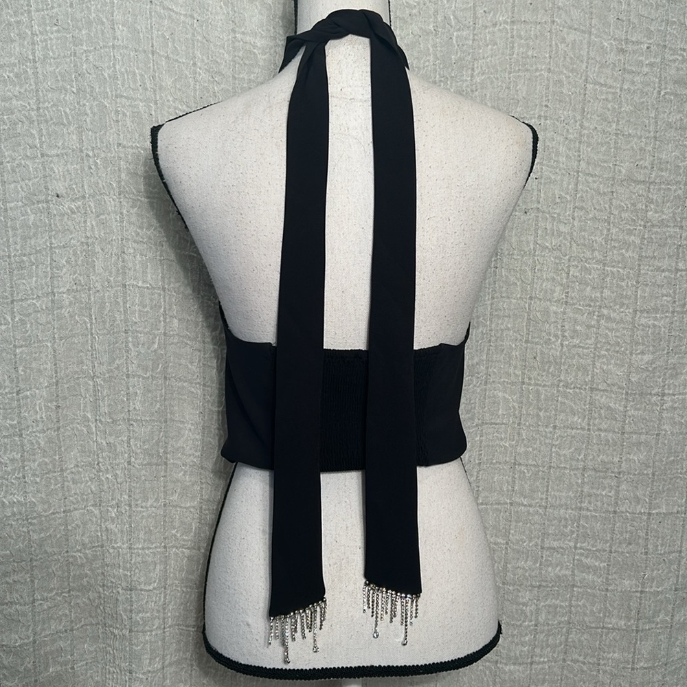 Rachel Zoe Black High Neck Crystal Halter Top